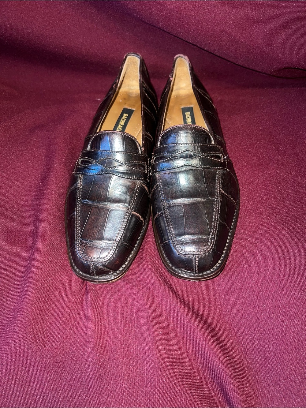 BACHRSCH CROCODILE EMBOSSED LEATHER PENNY LOAFERS SIZE 8 1/2
